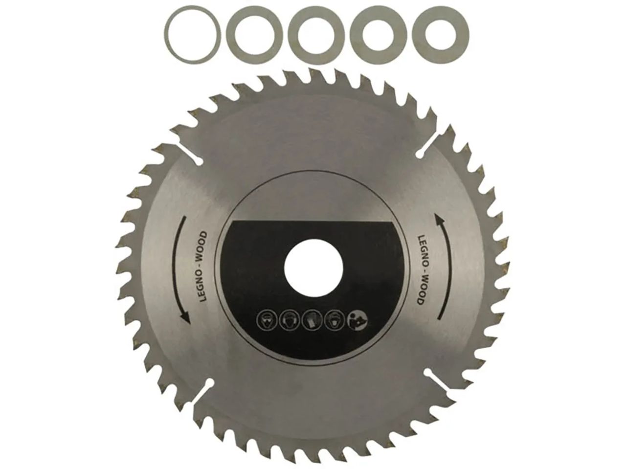 72-tooth blade for circular saws for wood cutting, diameter 305 mmCircular blade for wood cutting, 5 reduction rings and 72 teeth. Diameter 305 mm.Material: Steel