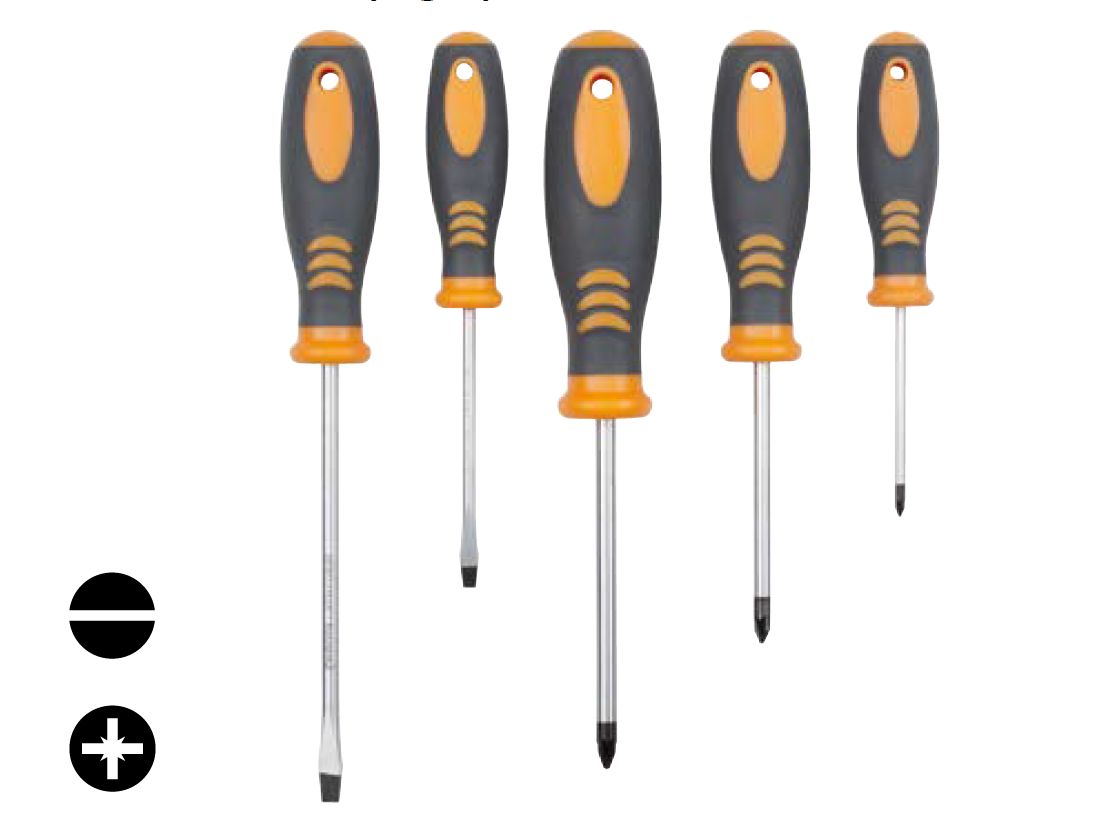 Scredriver Set 5pcs Chrome Vanadium Steel, Magnetic Tip, TPR handle