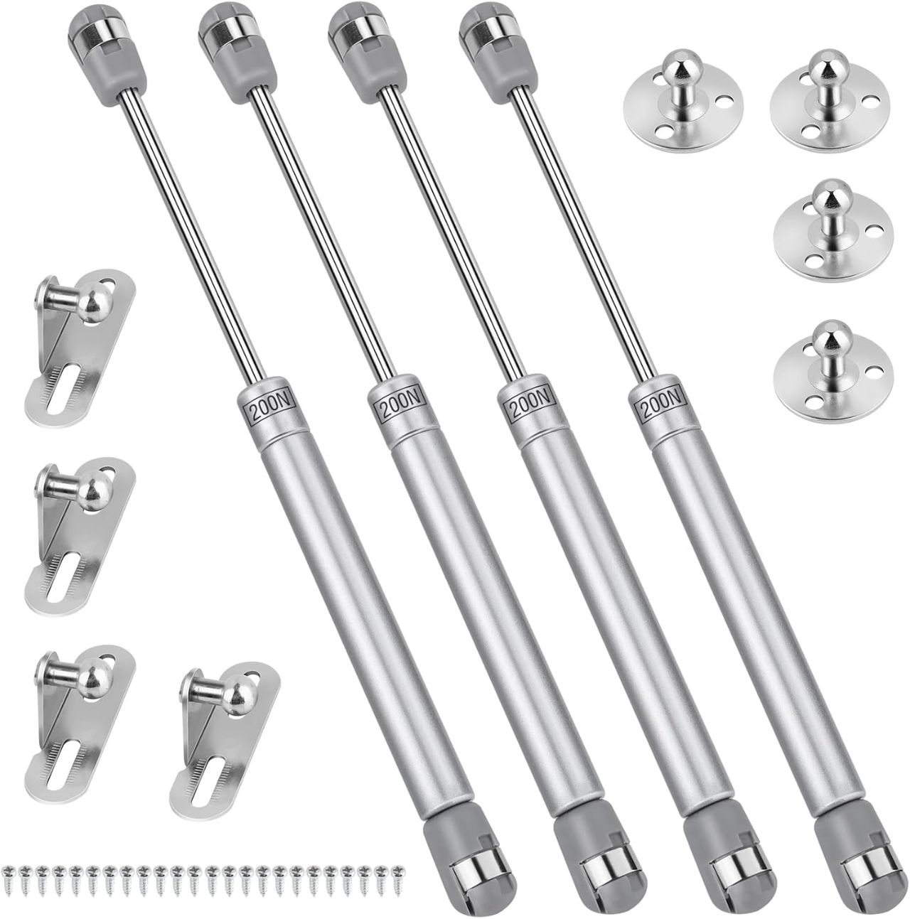 4 Pieces Gas Springs, 200N Gas Strut Gas Strut, Gas Struts for Kitchen Doors, Shock Absorber Arm for Kitchen Furniture, Cabinet Hinge with Screws, 200N / 20kg / 44lb
