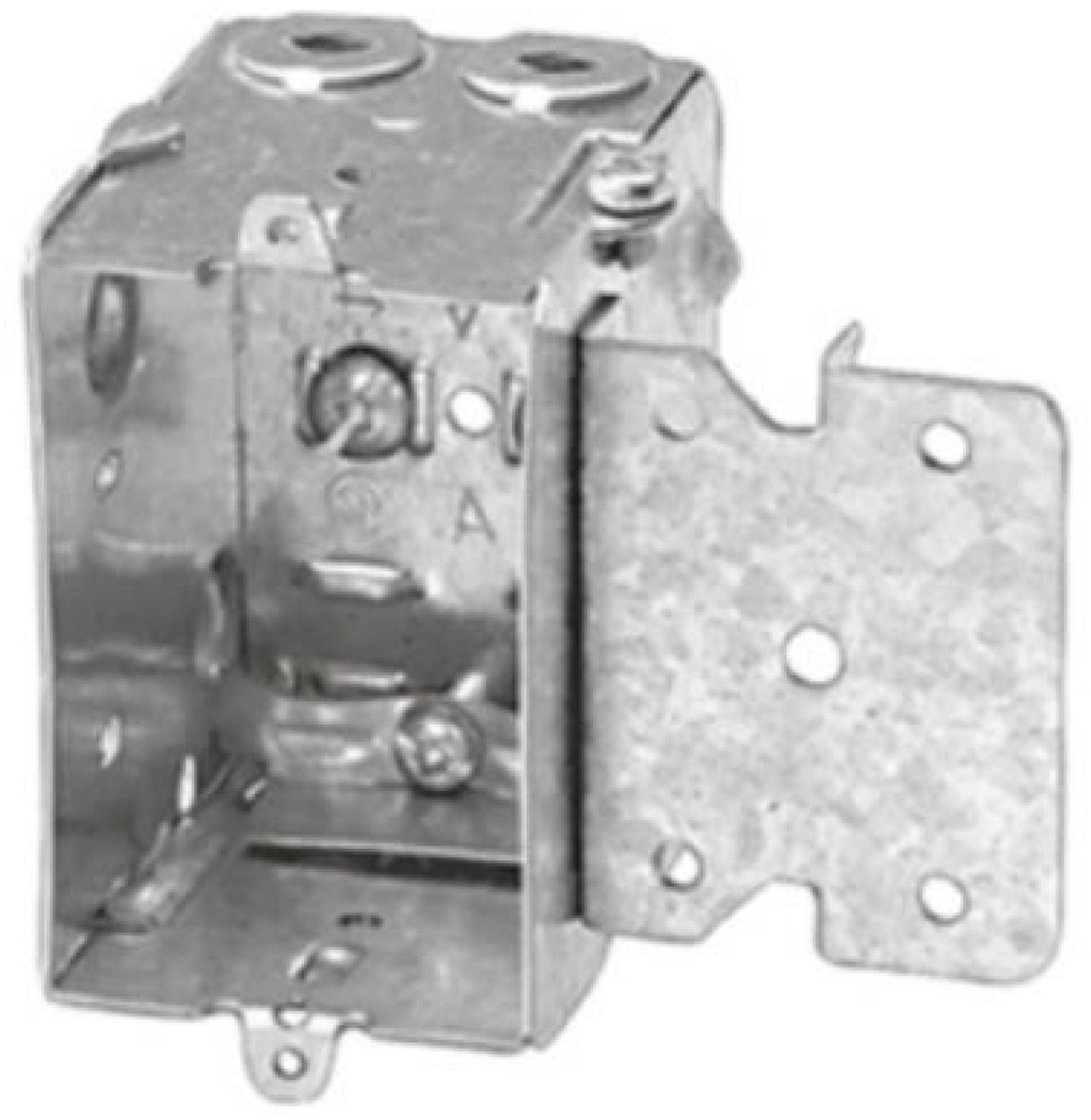 Material: Galvanized Steel, Gangable Device Boxes, “MS” bracket, Mounting strap with prongs. Recessed 1/2". 1104-LMS