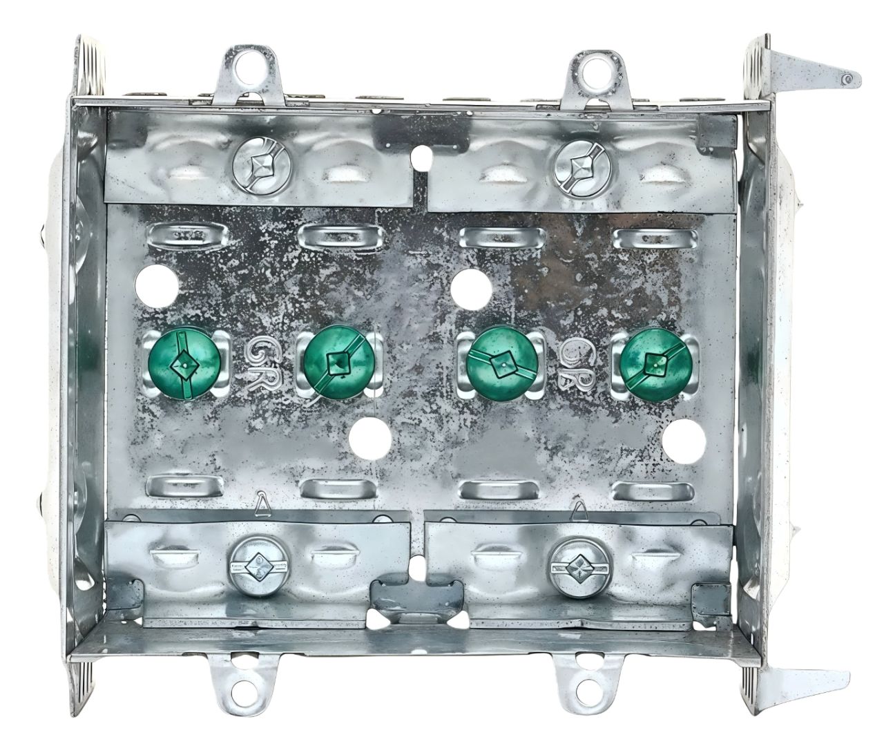 Material: Galvanized Steel, 2-Gang Non-Gangable Device Boxes, P. Tabs, external nailing