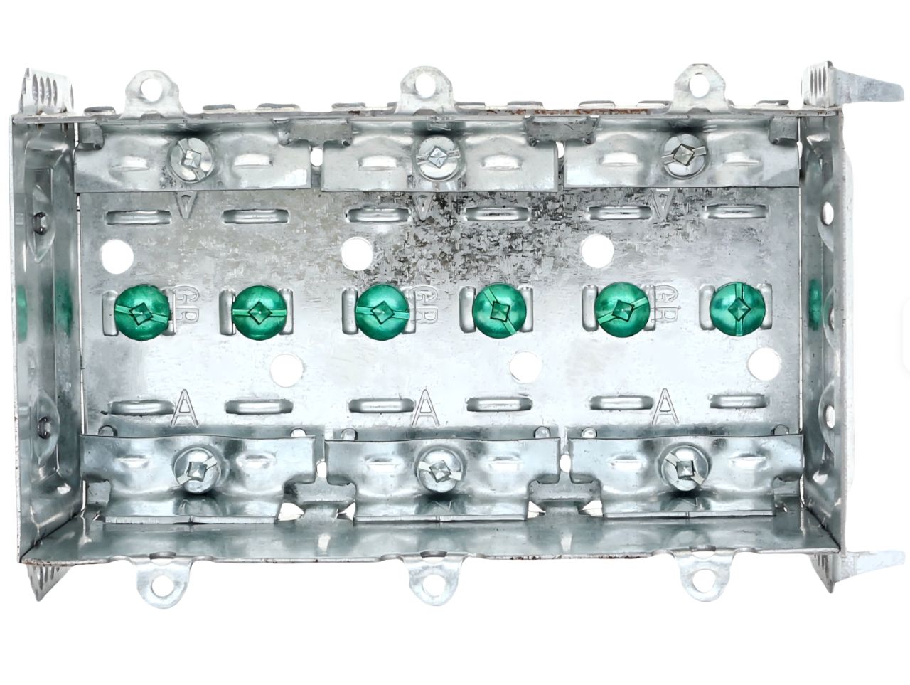 Material: Galvanized Steel, 3-Gang Non-Gangable Device Boxes, P. Tabs, external nailing