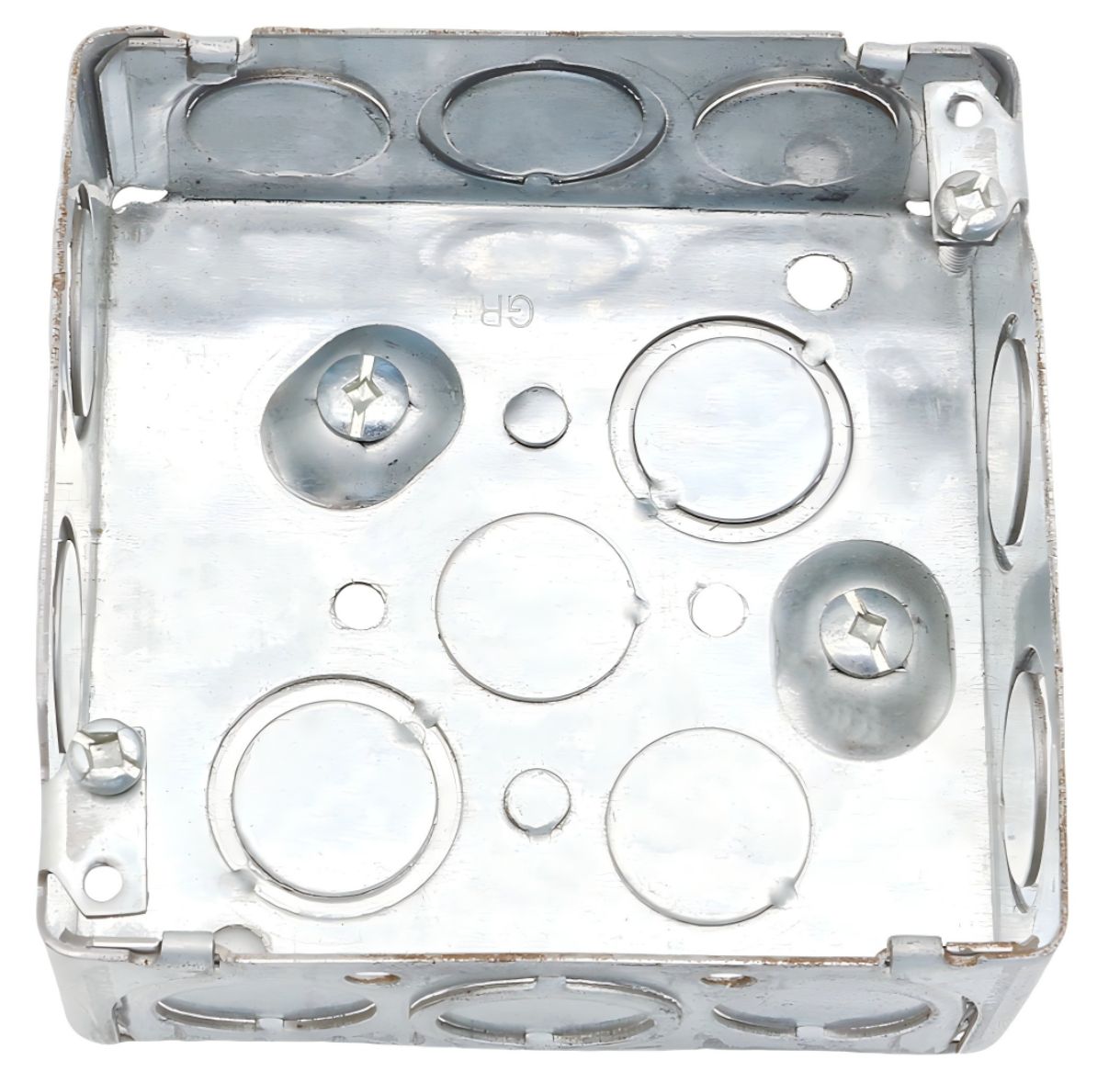 Material: Galvanized Steel, 4” Square Boxes, raised ground screw, Concentric knockouts, 101/2” sides KOS, 4 1/2” bottom KOS, 63/4” sides KOS, 23/4” bottom