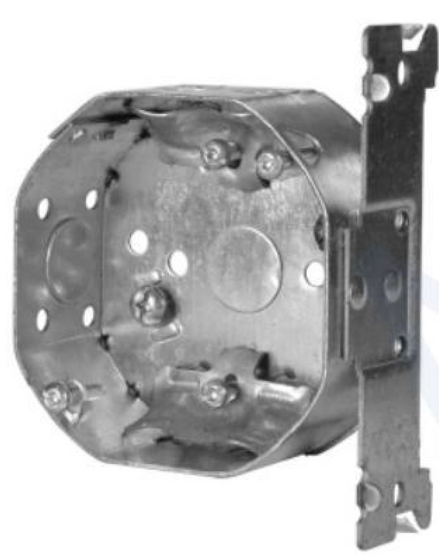 Material: Galvanized Steel, 4” Octagonal Boxes, Raised Ground Screw. LB bracket