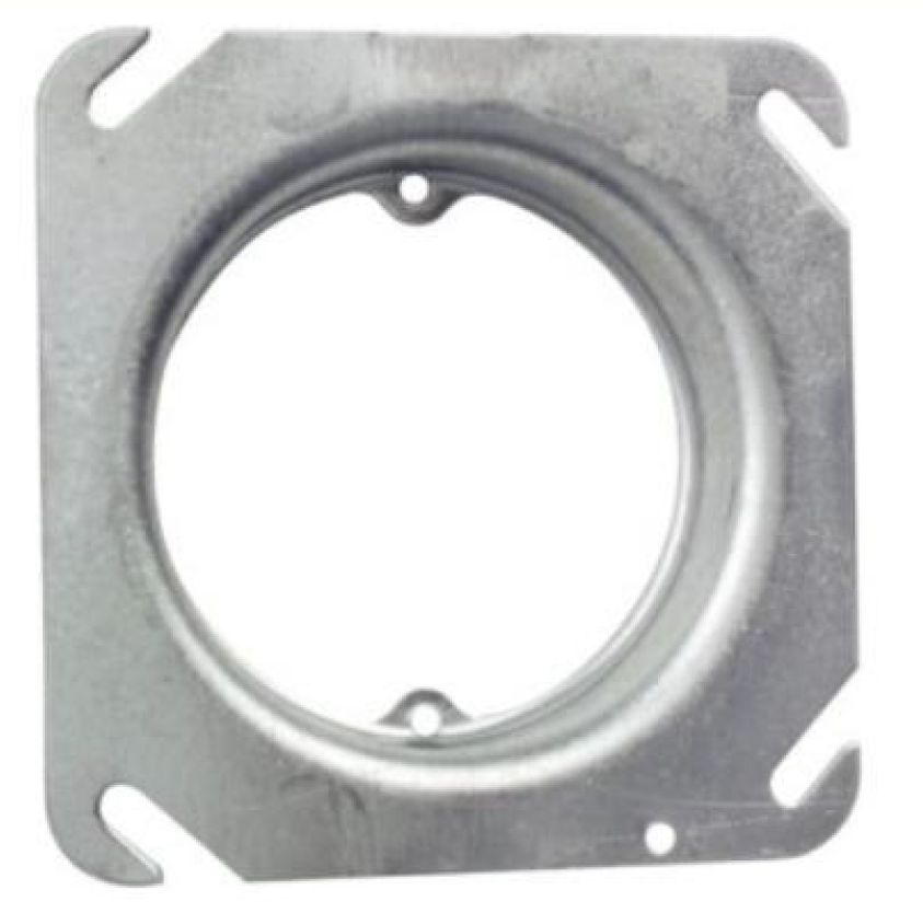 Material: Galvanized Steel, 4” Square Plaster Ring Cover. Tapped ears on 2-3/4” centers.