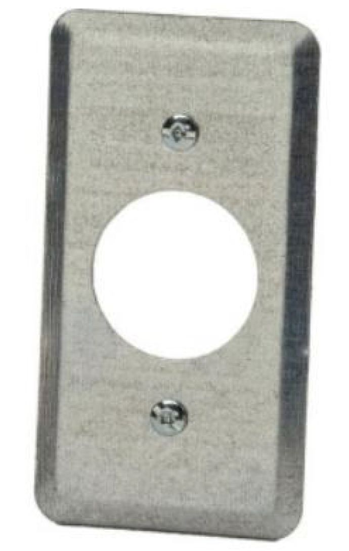 Material: Galvanized Steel, Utility Boxes Cover, For 1-13/32” diameter 15 AMP. single receptacle, 20 Series