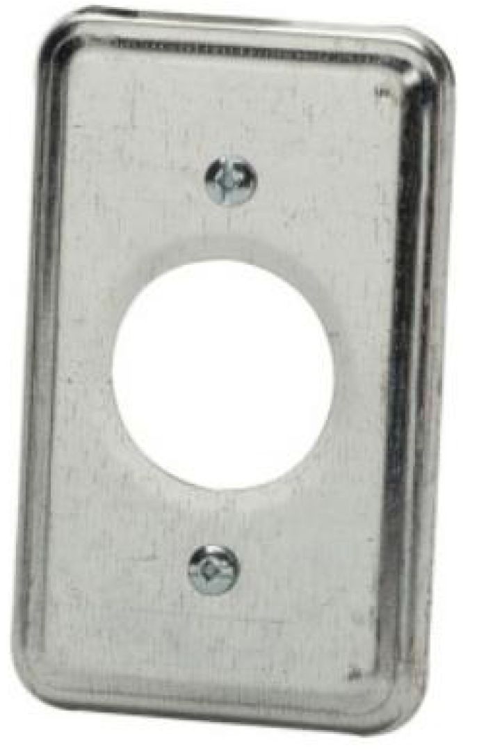 Material: Galvanized Steel, Utility Boxes Cover, For 1-19/32” diameter 20 AMP, single locking receptacle