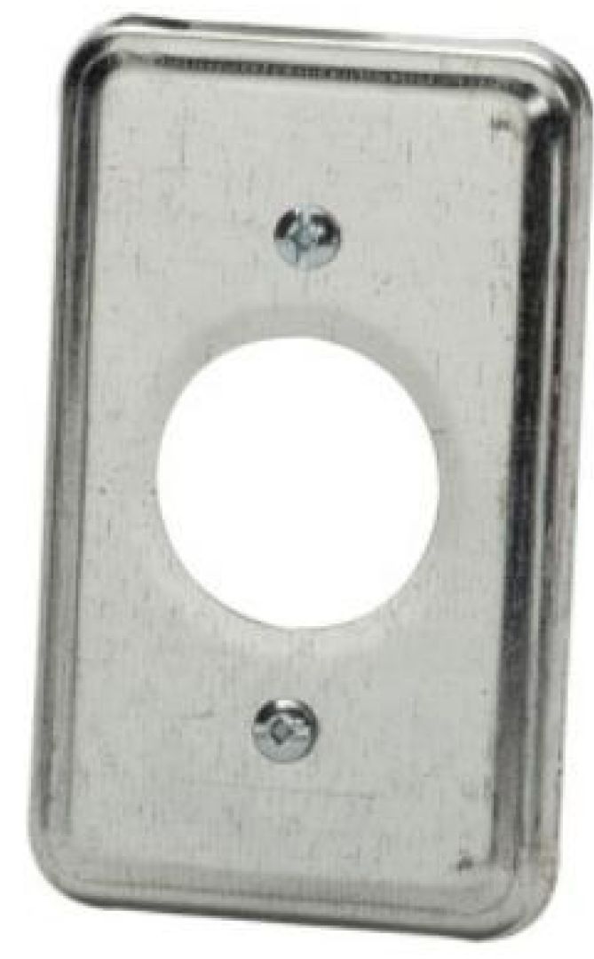 Material: Galvanized Steel, Utility Boxes Cover, For 1-13/32” diameter 15 AMP. single receptacle