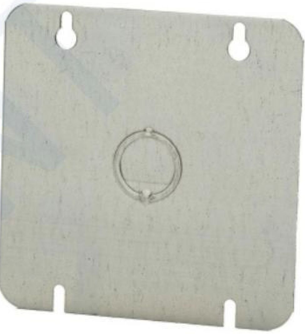 Material: Galvanized Steel, 4-11/16” Flat Covers, With concentric 1/2” and 3/4” conduit knockout