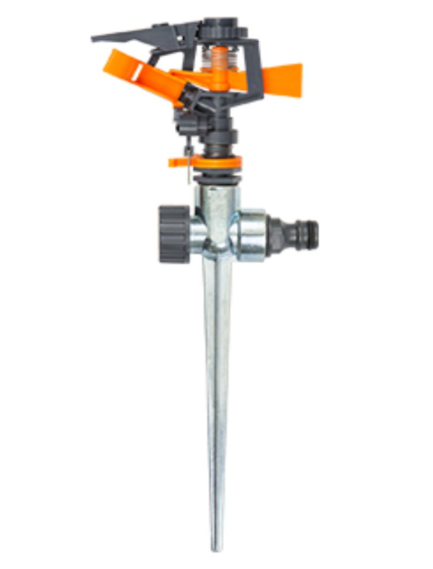 Plastic impulse sprinkler with metal spike