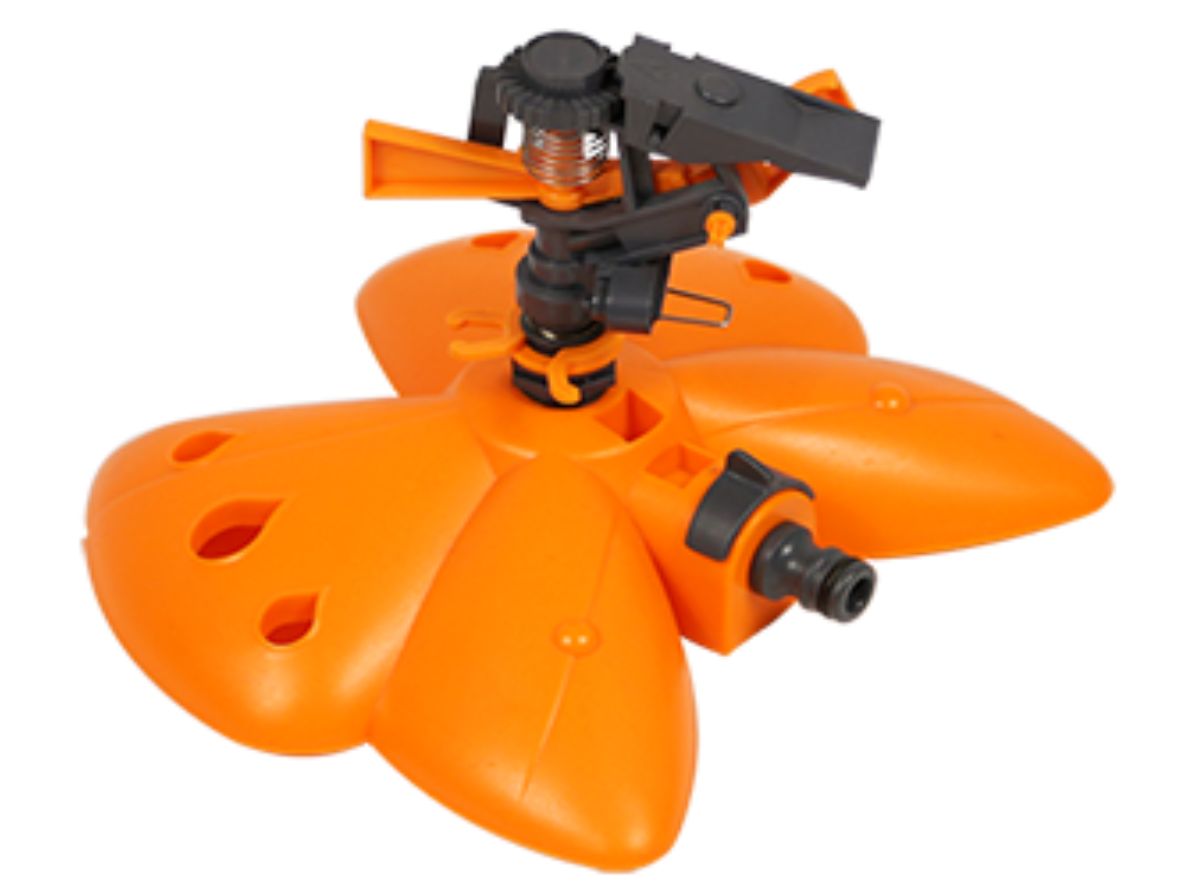 Plastic impulse sprinkler with butterfly base