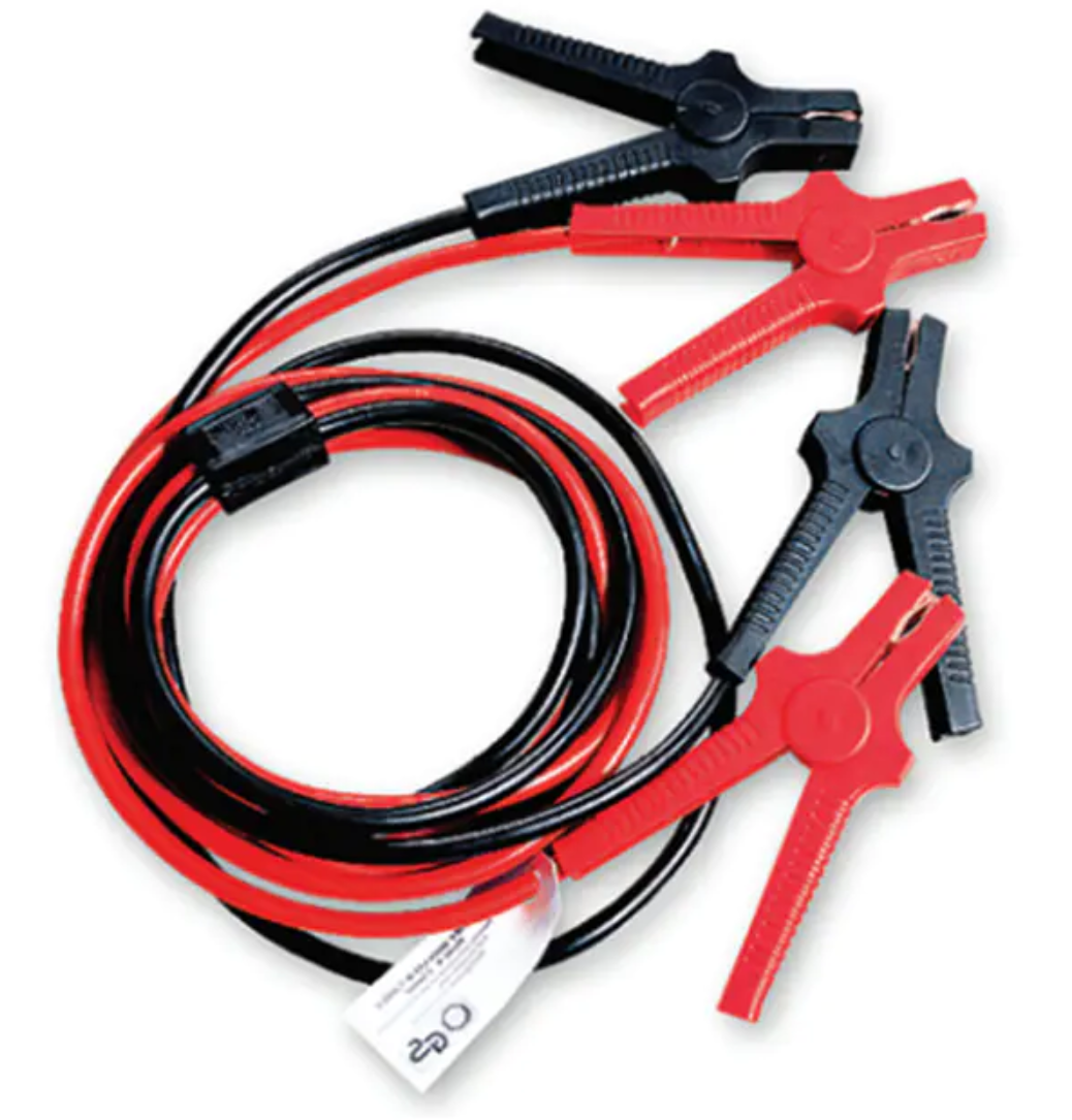 Automotive 35 mm2 jumper cable, GS certified, with current detector, copper clad aluminum conductors, red and black double parallel wires, plastic clips, copper plated headers.