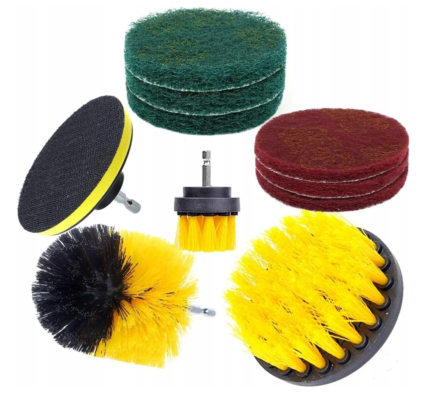 10Pcs/Set Drill Brush Scrub Pads Kit Bathroom Kitchen Floor Surfaces Cleaning Scrubber Tool
