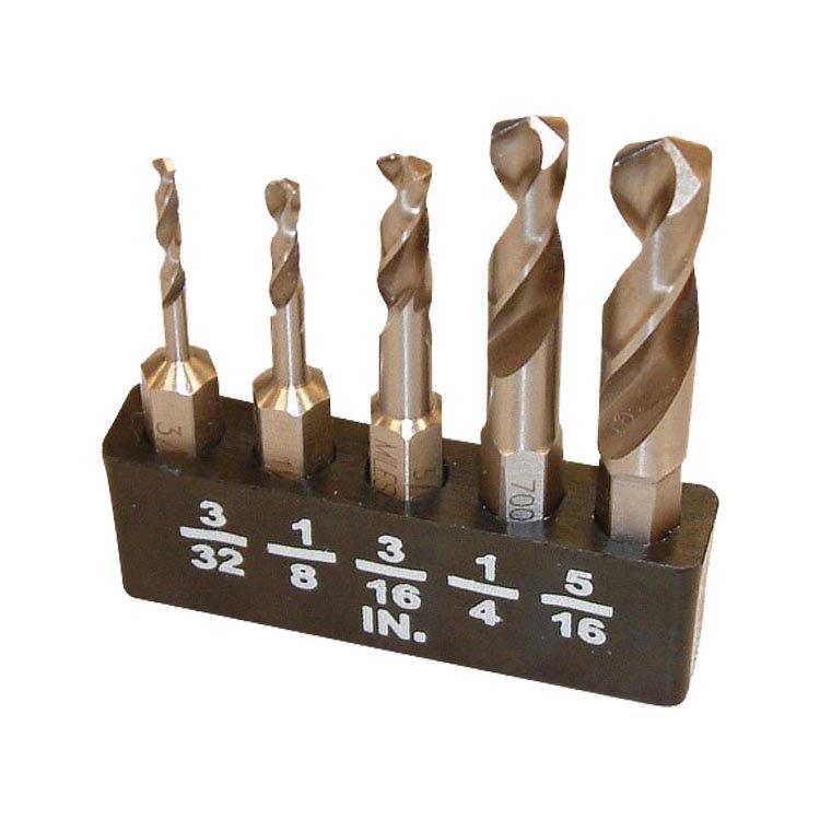 5Pcs Inch Fully Ground Hex Shank HSS Stub Drill Bit