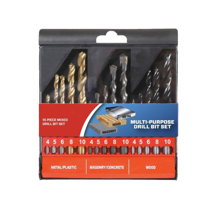 15Pcs Metric Combination Drill Bit Set in Plastic Box
