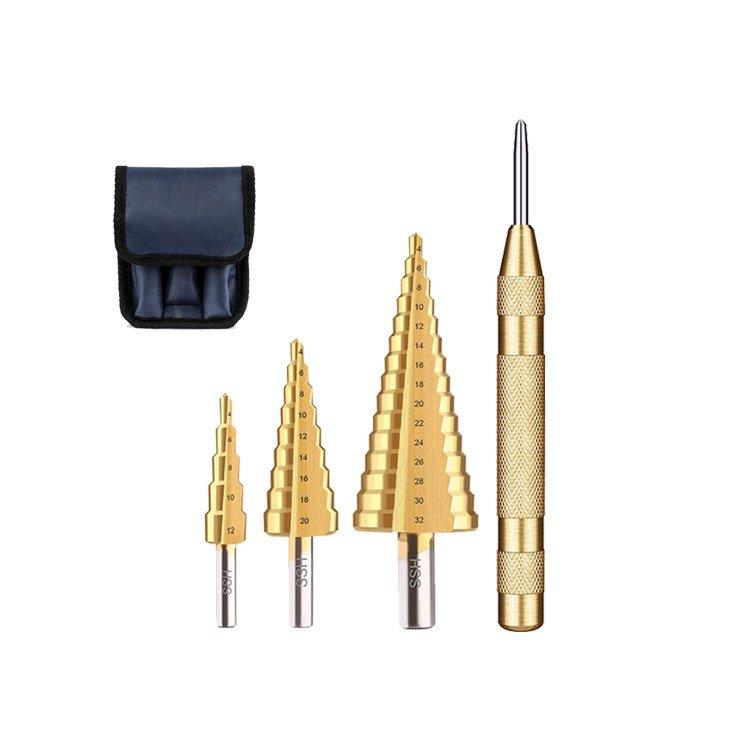 3Pcs Metric Three Flats Shank Straight Flute Titanium HSS Step Drill Bit Set