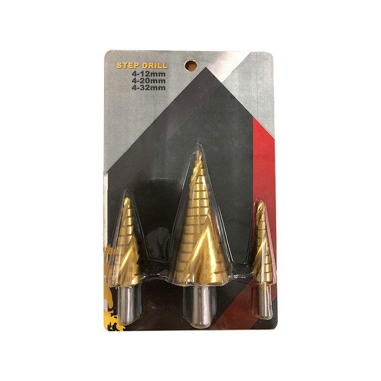 3Pcs Metric Tri-Flats Shank Spiral Flute Titanium Step Drill Bit Set
