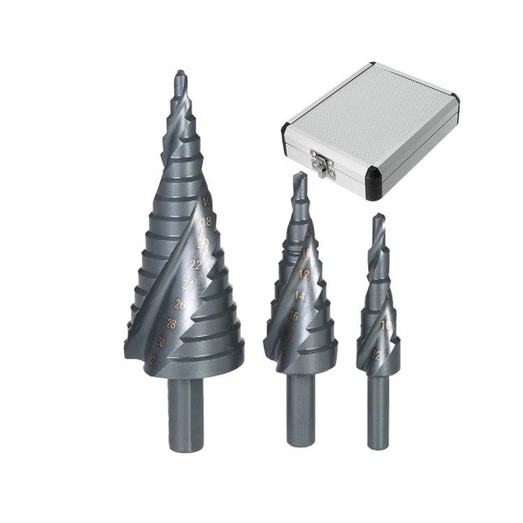 3Pcs Metric 3- Flats Shank Spiral Flute HSS Step Drill Bit