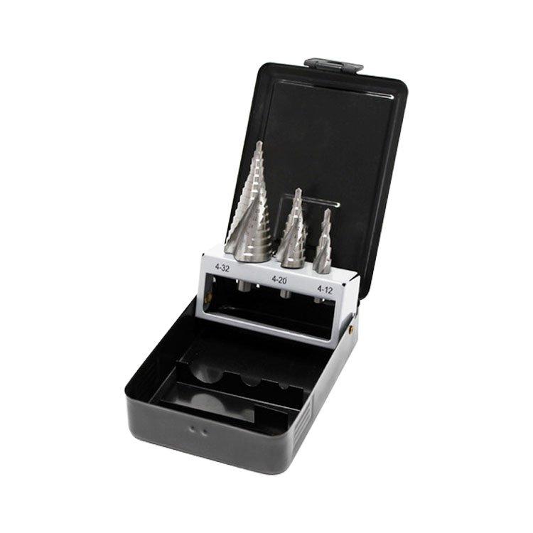 3Pcs Metric Three Flats Shank Spiral Flute Step Drill Bit Set