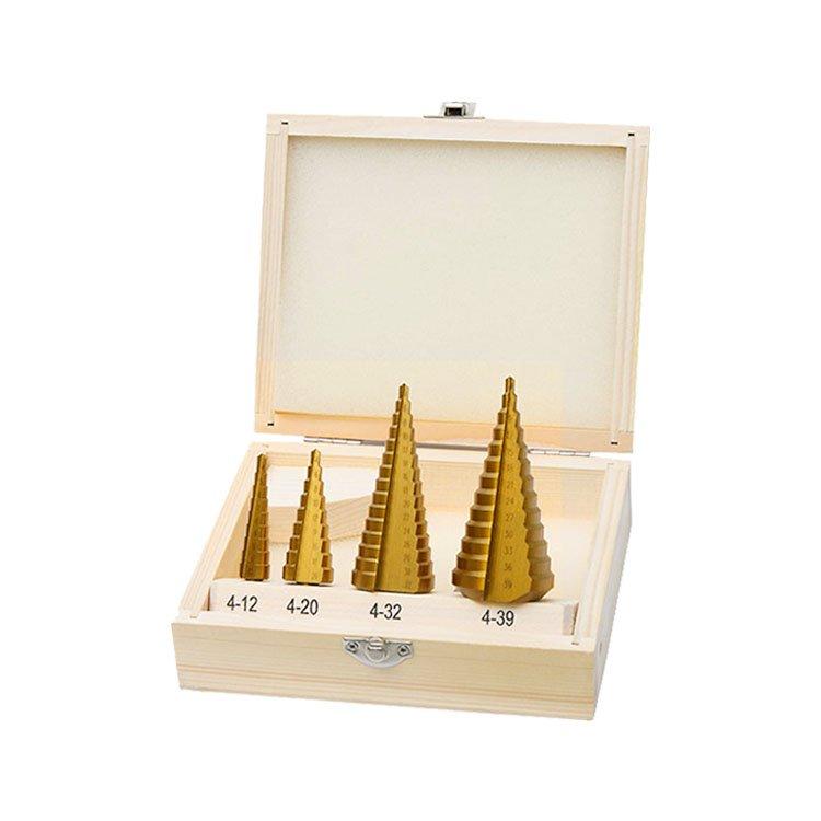 4Pcs Metric 3 Flats Shank Straight Flute Titanium HSS Step Drill Bit Set