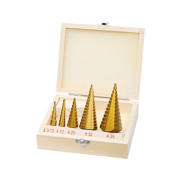 5Pcs Metric 3 Flats Shank St5Pcs Metric 3 Flats Shank Straight Flute Titanium HSS Step Drill Bit Set