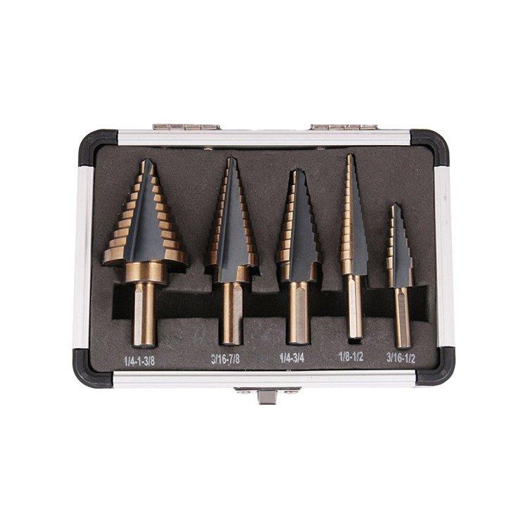 5Pcs Set Inch Tri-Flat Shank Straight Flute HSS Step Drill Bit