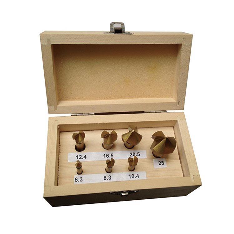 7Pcs Titanium-Coated Cylindrical Shank 3 Flute HSS Countersink Drill Bit Set