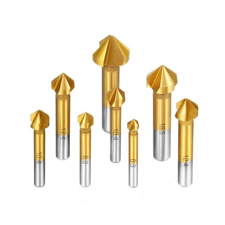 8Pcs Cylindrical Shank 90 Degree 3 Flute HSS Countersink Drill Bit Set