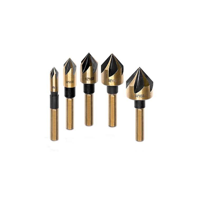 5Pcs Tri-Flat Shank 82 Degree 5 Flute HSS Countersink Drill Bit Set