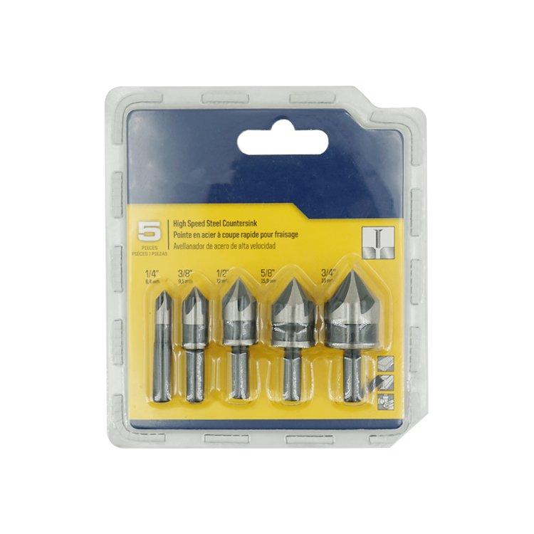 5Pcs Cylindrical Shank 82 Degree 5 Flute HSS Countersink Drill Bit Set
