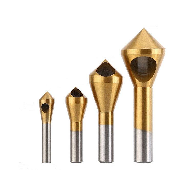 4Pcs Cylindrical Shank 90 Degree 0 Flute HSS Countersink Deburring Bit Set