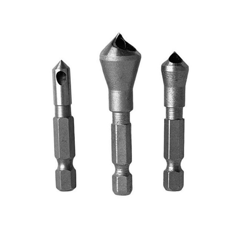 3Pcs Set Hex Shank Zero Flute HSS Countersink Chamfering Drill Bit