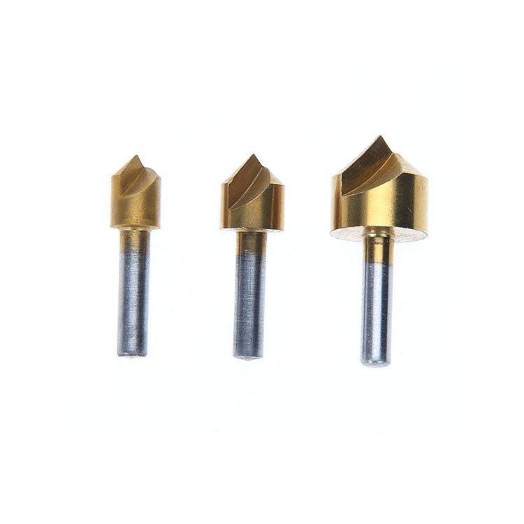 3Pcs Cylindrical Shank 90 Degree Single Flute HSS Countersink Deburring Bit Set