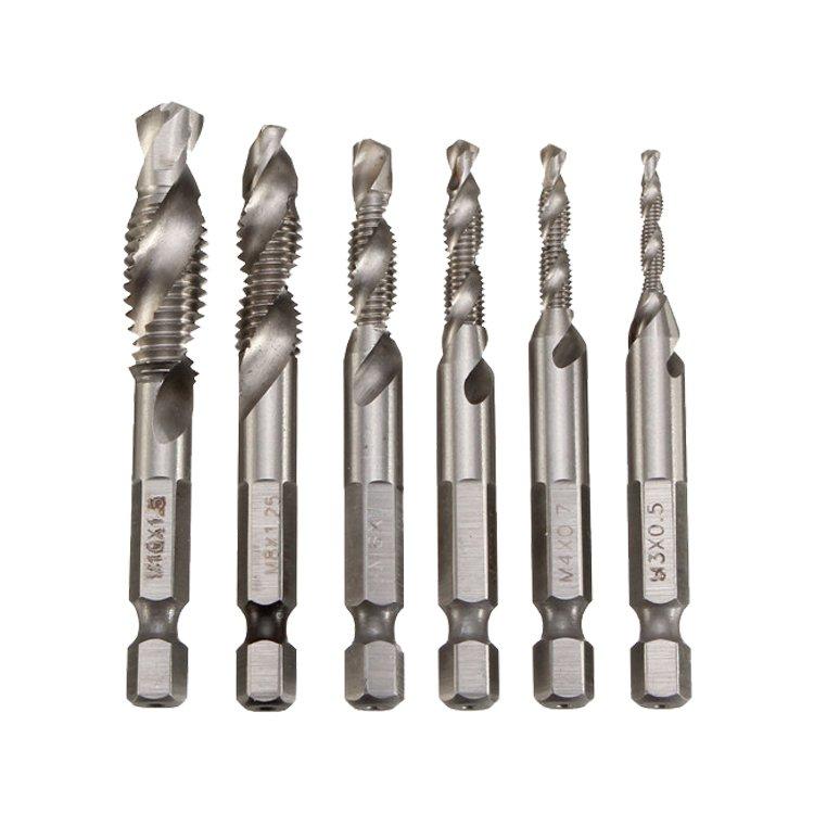 6Pcs Multi Purpose Combined Combination HSS Drill Tap Set for Metal Drilling Tapping