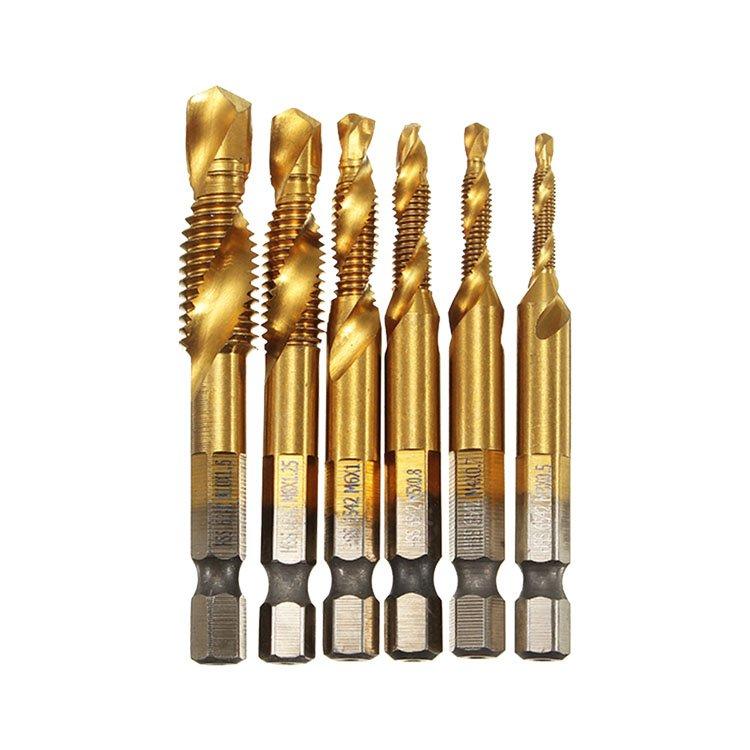 6Pcs M3 to M10 Metric Titanium Combined Combination HSS Drill Tap Set