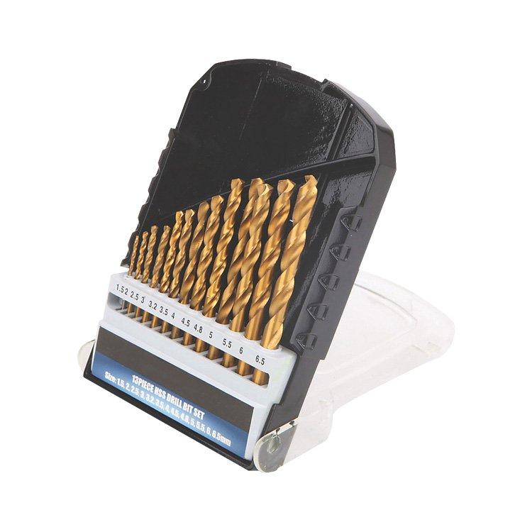 13Pcs Metric DIN338 Polished Titanium HSS Drill Bit Set in Plastic Box