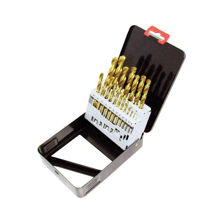 19PCS Metric DIN338 Polished Titanium HSS Drill Bit Set for Metal Stainless Steel Aluminium Drilling
