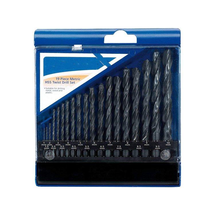 19Pcs Metric Black Oxide Rolled HSS Drill Bits Set in Plastic Box
