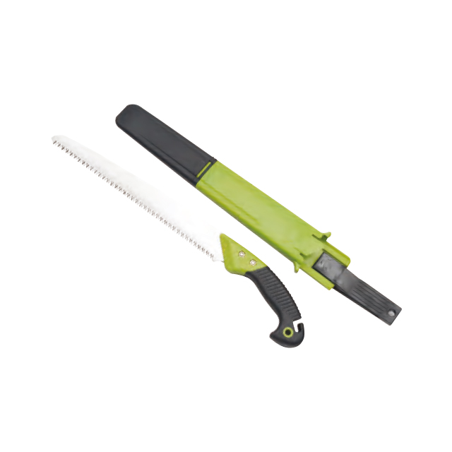 Hand saw.
Carbon steel blade,heat-trated.
ABS+TPR grip with blade sheath.
