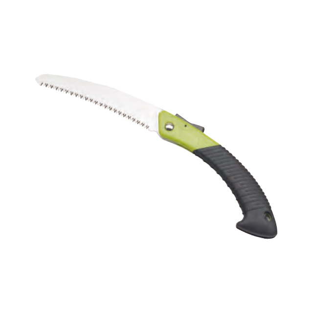 Folding saw.
Carbon steel blade,heat-treated.
ABS+TPR grip.