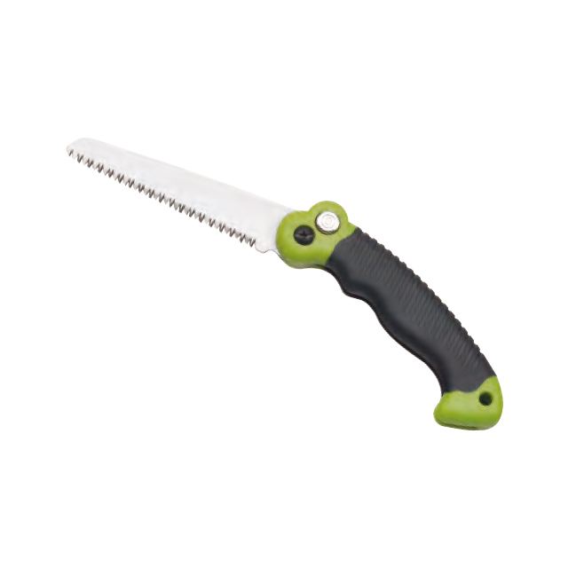 Folding saw.
Carbon steel blade,heat-treated.
ABS+TPR grip with locker buttom.