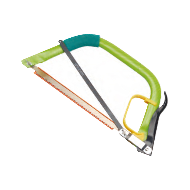 Bow saw.
Durable high carbon steel blade.
Plastic grip.