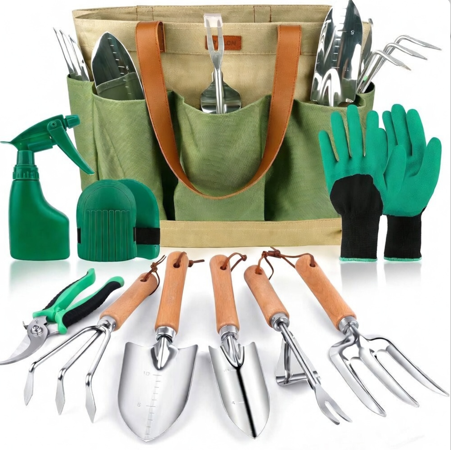 Garden Tools Set, 10 Piece Heavy Duty Stainless Steel Gardening Tools with Non-Slip Wood Handle