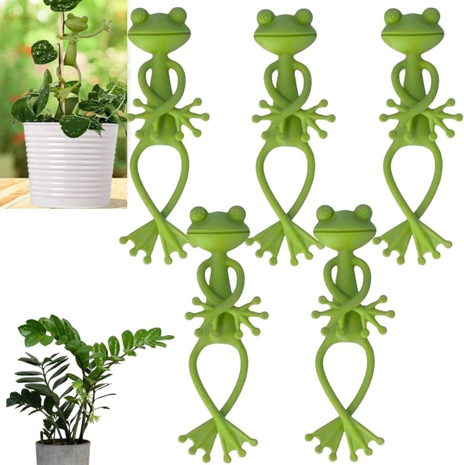 Frog Plant Support Stake, Garden Decorations, Indoor Outdoor Plant Clips - Sturdy 5PCs Cartoon Frog Plant Stand for Vines Climbing Plants