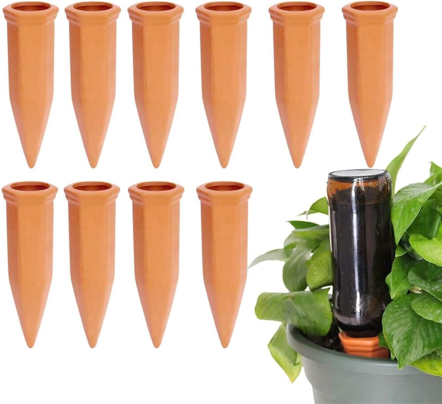 10pcs Terracotta Watering Spikes - Automatic Self Watering Stakes