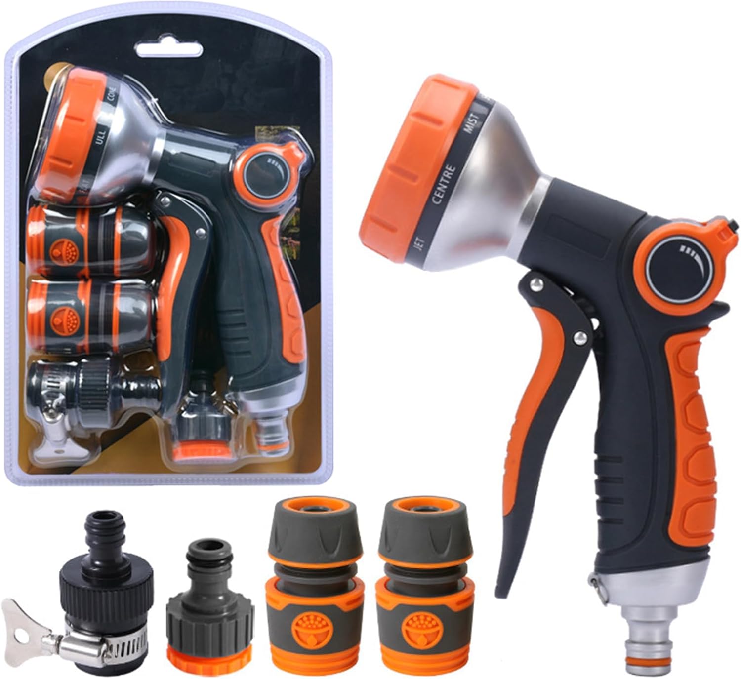 Hose Nozzle, Water Sprinkler with 8 Adjustable Modes, Garden Hose Nozzle with controllable Water Flow and Quick Connect Adapter for Lawn and Garden Watering