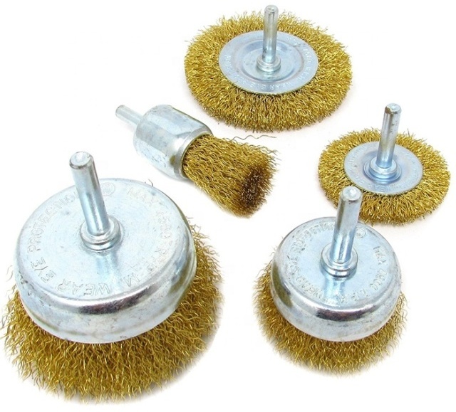 5 Pcs Brass Wire Brush Wheel - 1/4 Inch Hex Shank