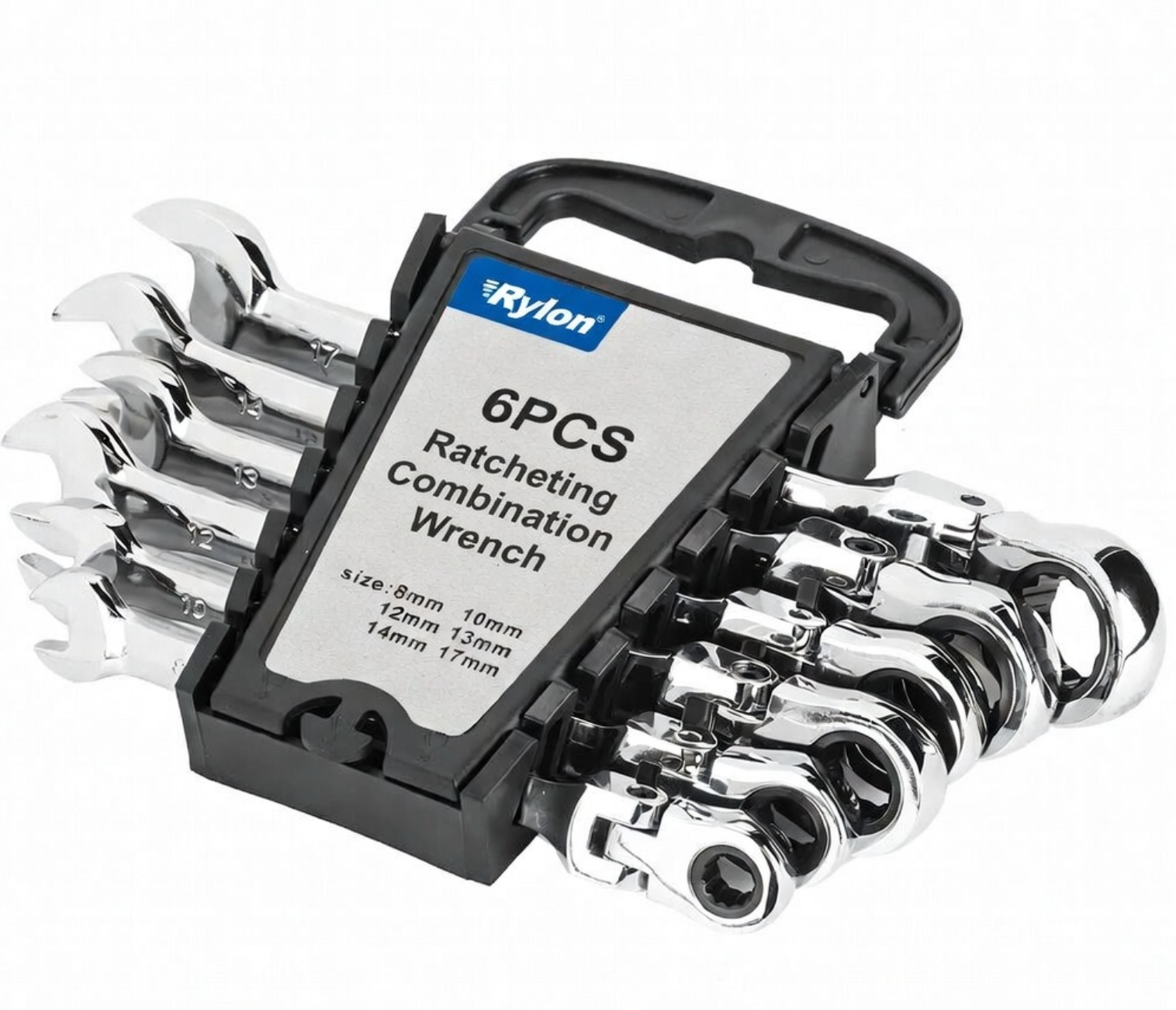 Ratcheting Combination Wrench Set 6pcs 8, 10, 12, 13, 14, and 17mm