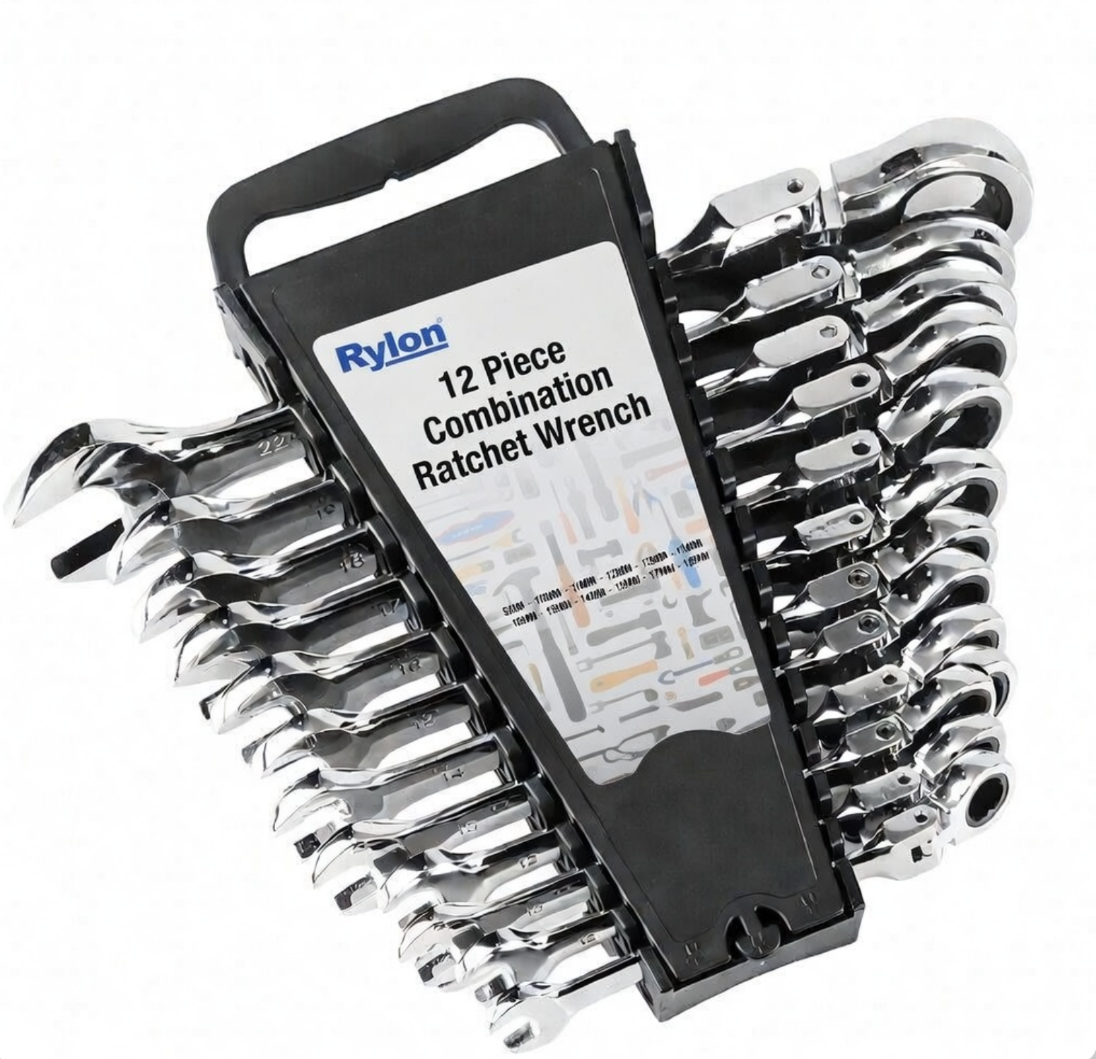 72-tooth Metric Flexible Head Double Ring Ratchet Spanner Set 12