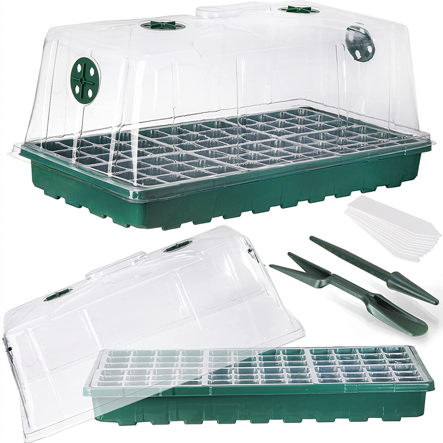 Seed Starter Tray with Humidity Dome and Base, 144 Cells Adjustable Seedling Nursery Clone Tray